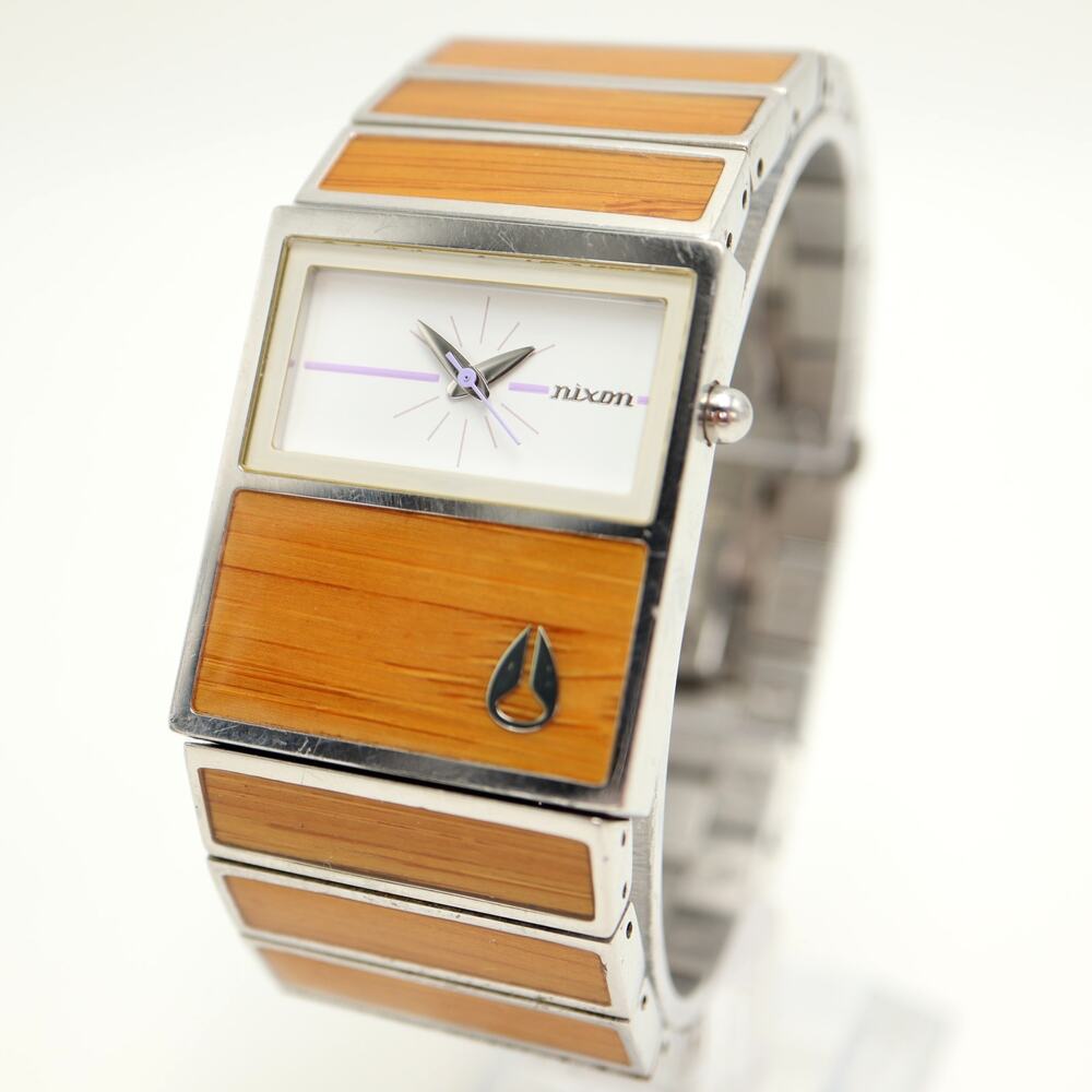 Nixon The Chalet 31mm Unisex Watch Bamboo Wood Steel 6.5"  Bracelet New Battery